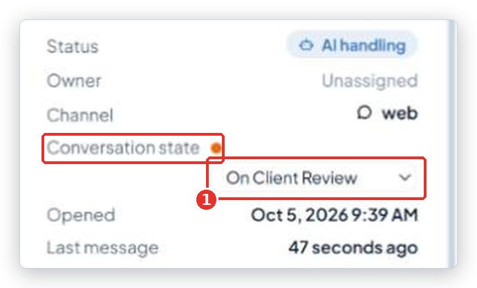 The Conversation state row with its dropdown (1) marked